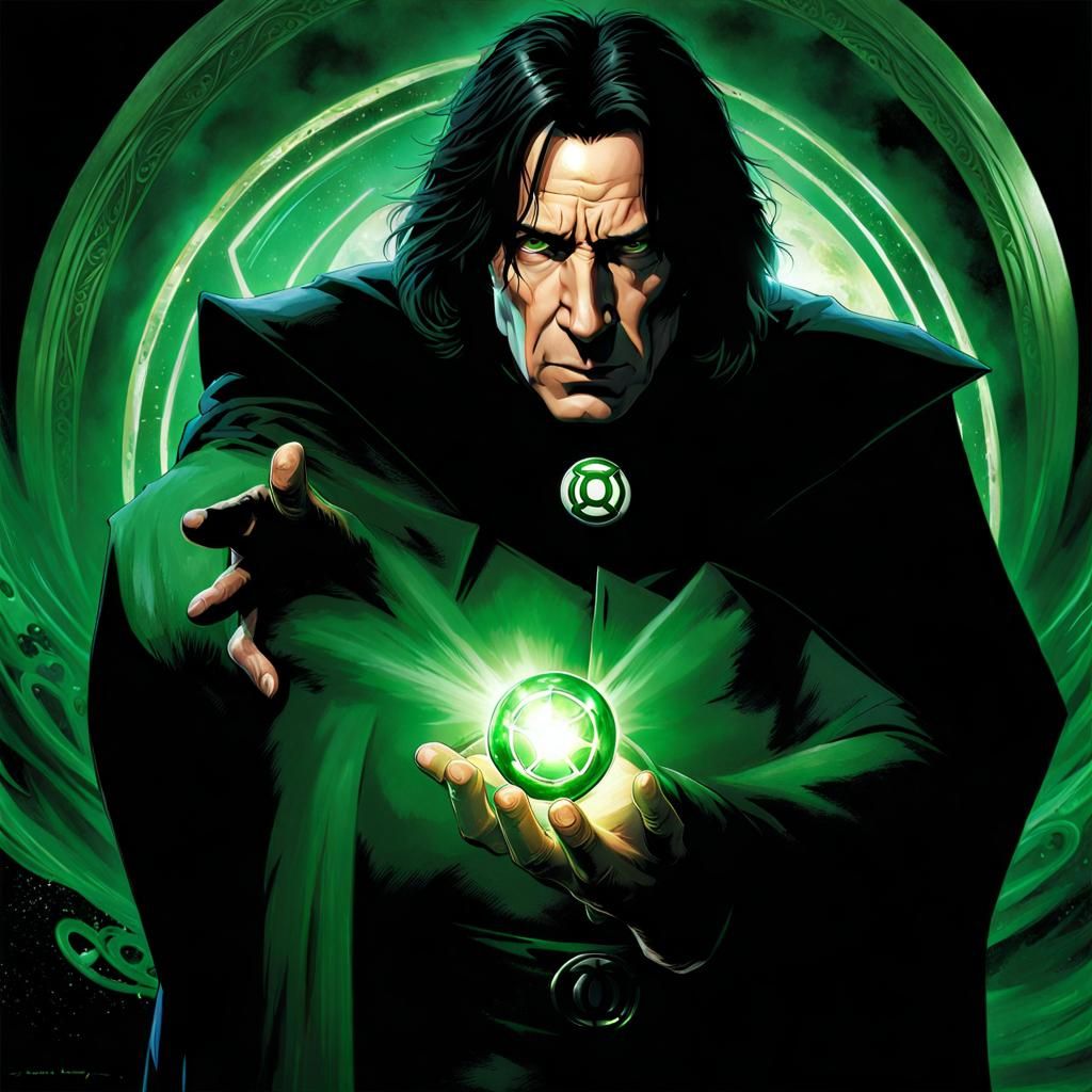Severus Snape as Green Lantern: Hyperrealistic Action Shot