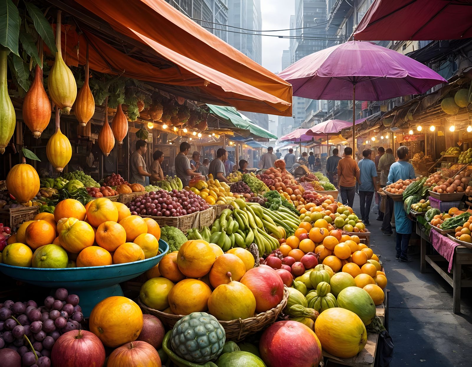 Bustling Alien Marketplace with Colorful Traders