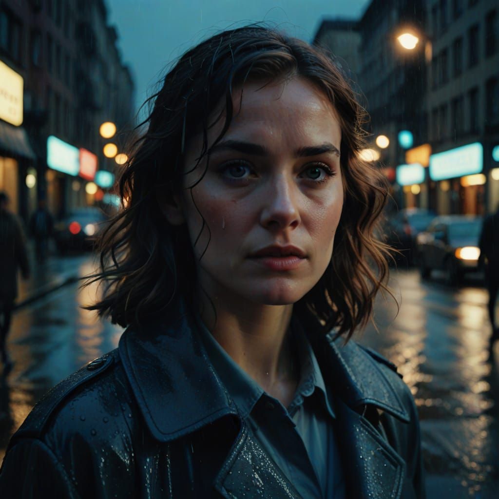 Glamorous Woman Arrives in Rainy City Streets at Dusk, Film ...