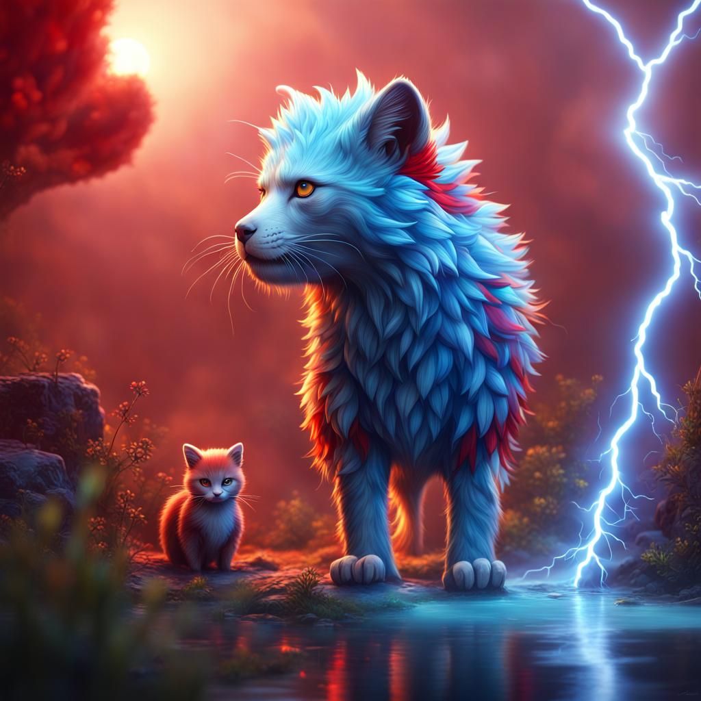 Rainbow Animals Under Blood Red Sun