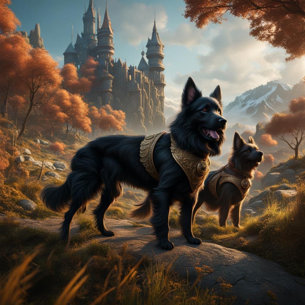 Detailed Matte Painting of Dogs