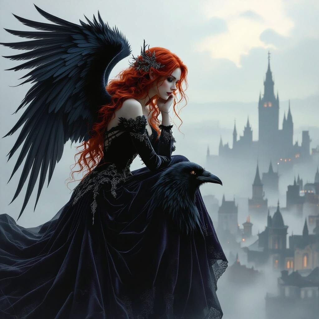 Gothic Fairy with Raven Wings in Dark Fantasy Style