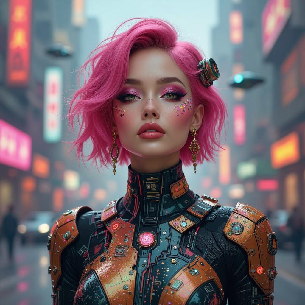 Futuristic Androgynous Alien in Expressionist Art Nouveau St...