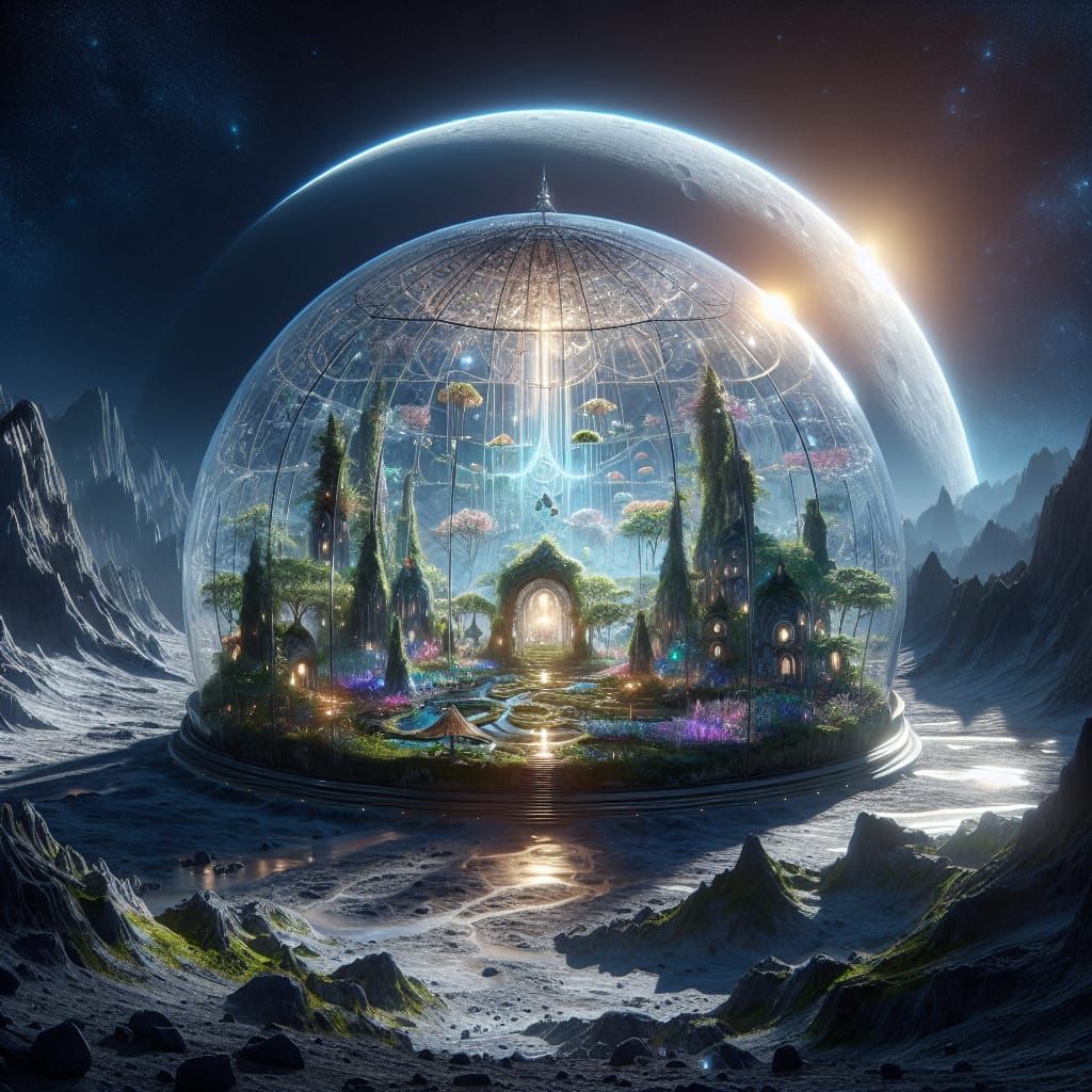Crystal Dome on the Moon: Thriving Life in Matte Painting
