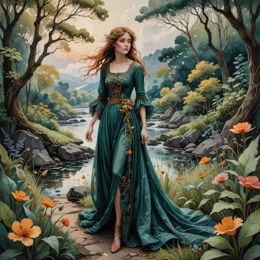 Whimsical Faeries in Lush Epic Impressionist Landscape