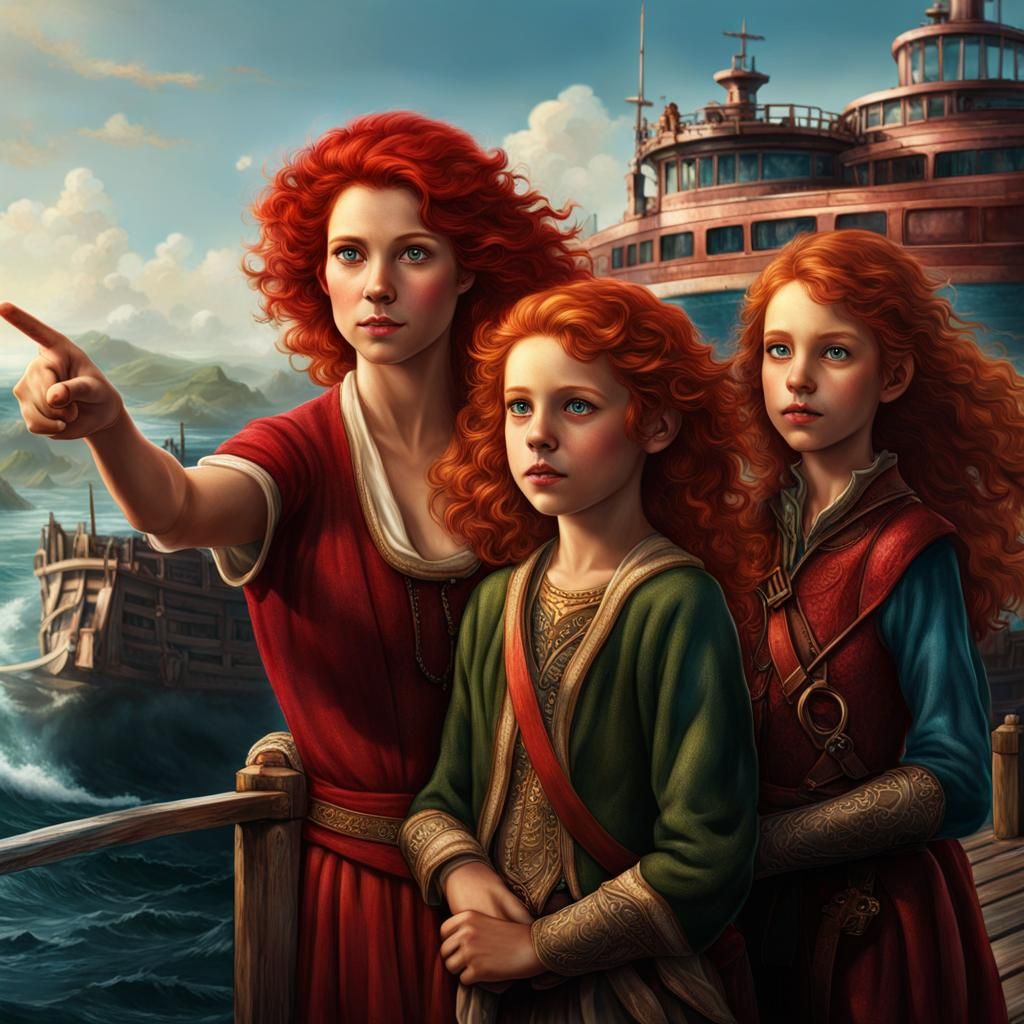 Family on Ferry Dock Pointing to Land