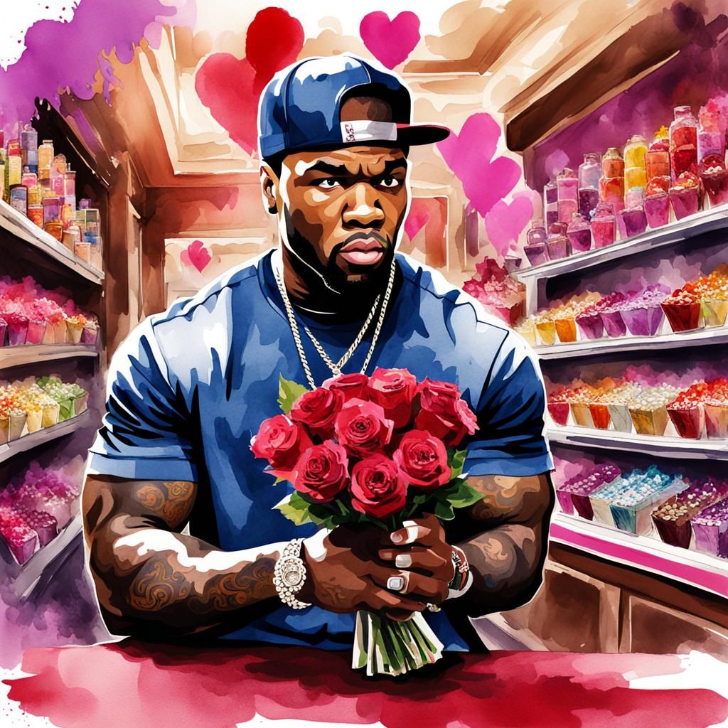 50 Cent in Candy Shop, Watercolor Illustration