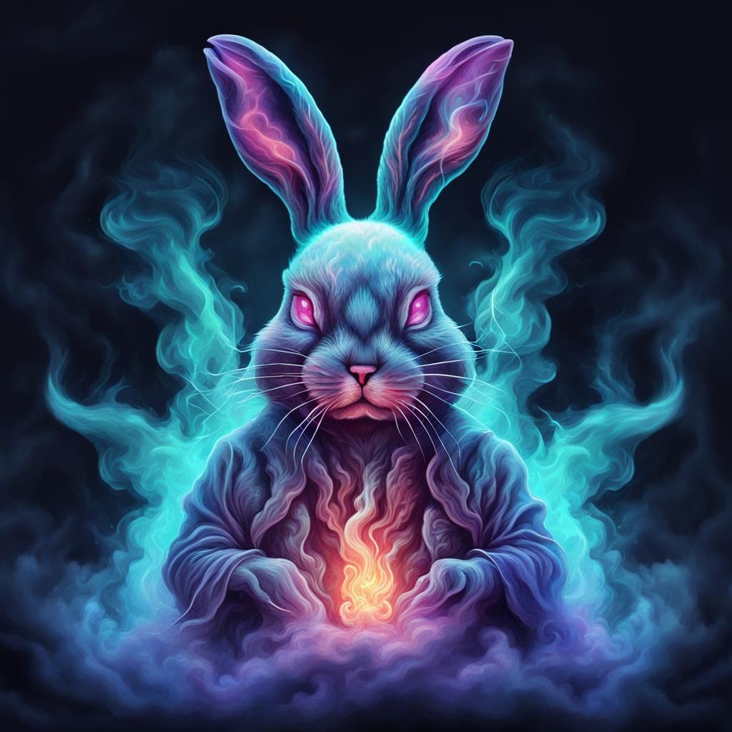 Ethereal Smoke Bunny: A Holographic Astral Illustration