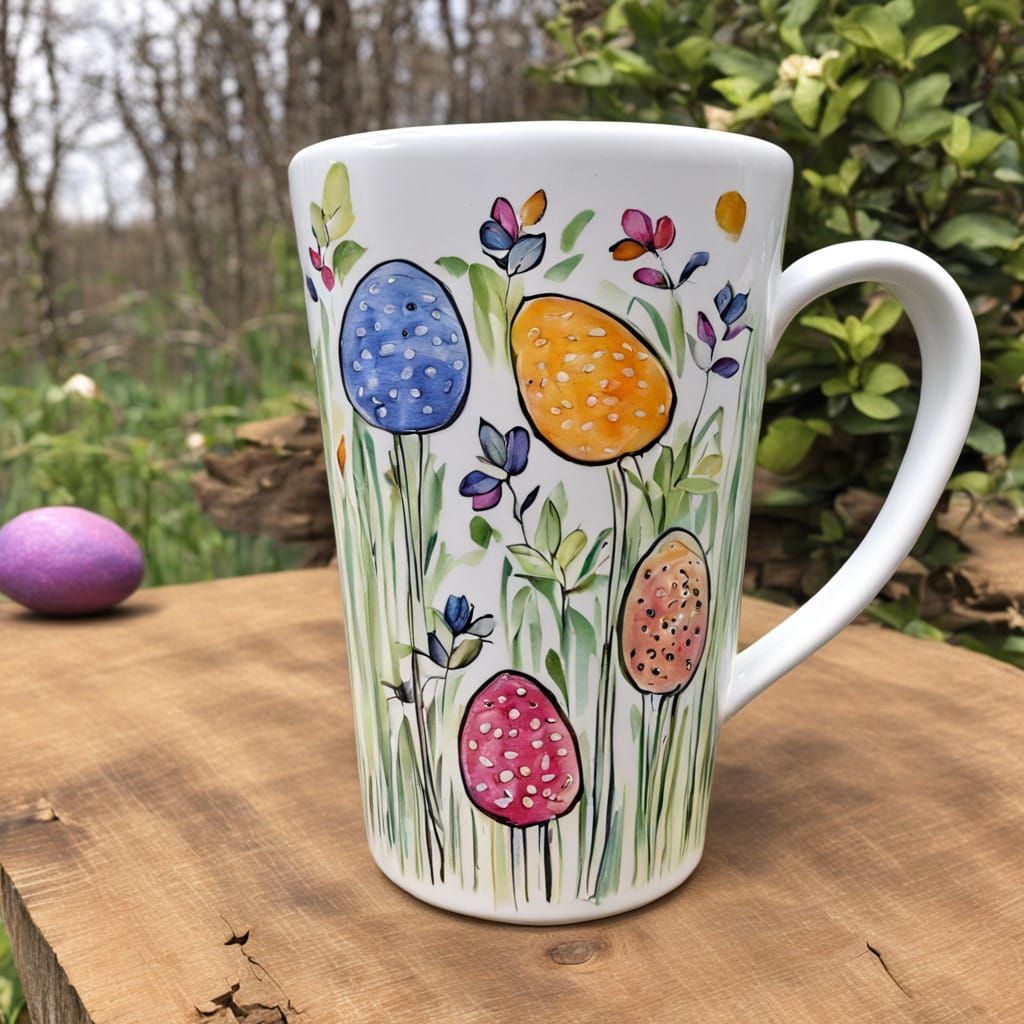 Vibrant Easter Ceramic Latte Mug in Whimsical Style