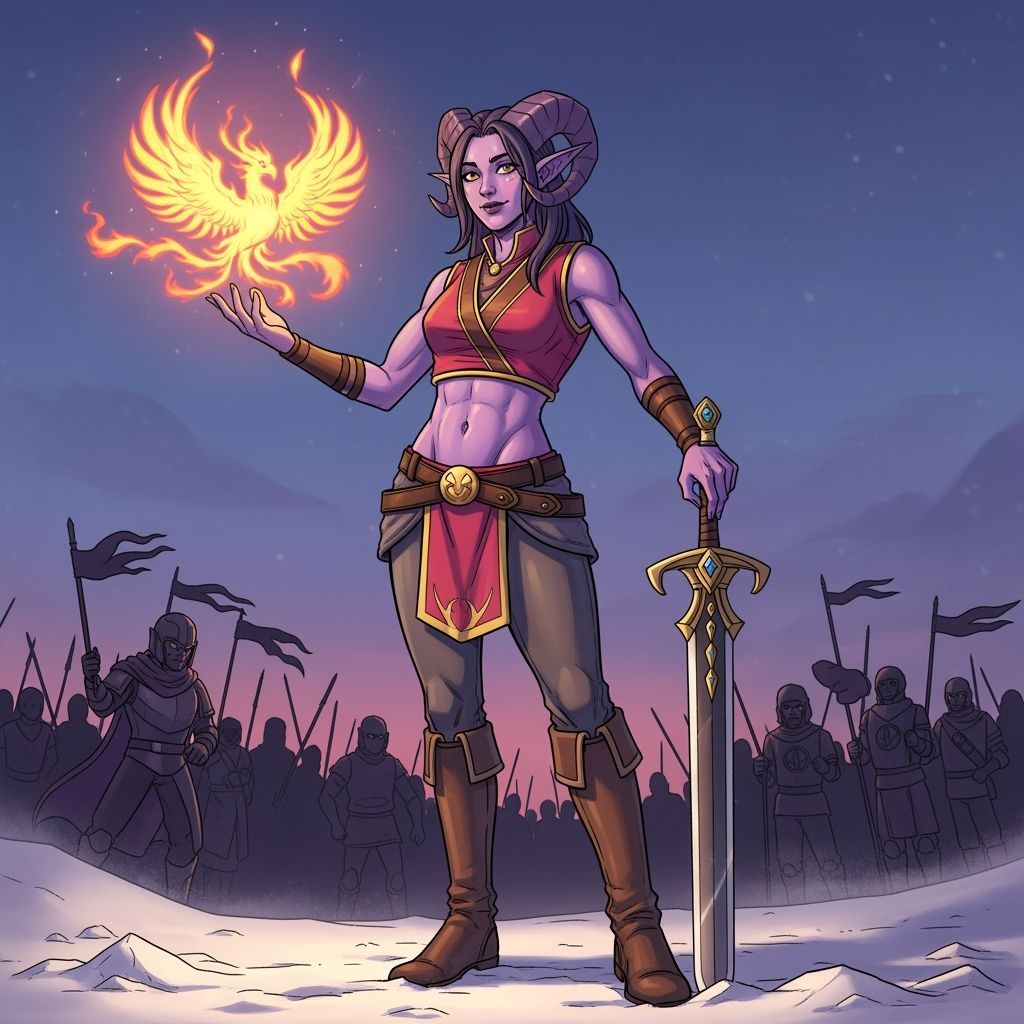 Tiefling Sorceress Conjuring Fire, Anime-Comic Fusion