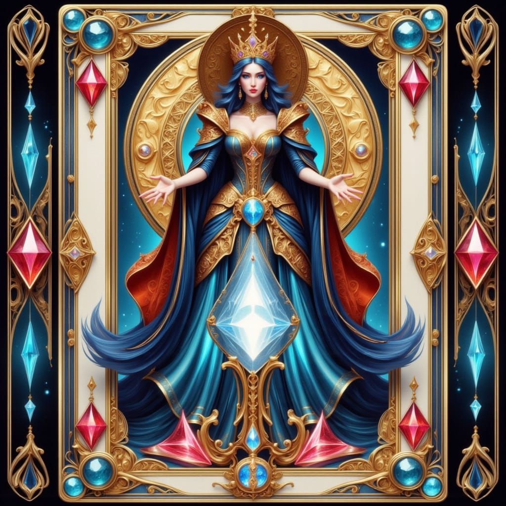 Queen of Diamonds Card Art in Fantasy Style