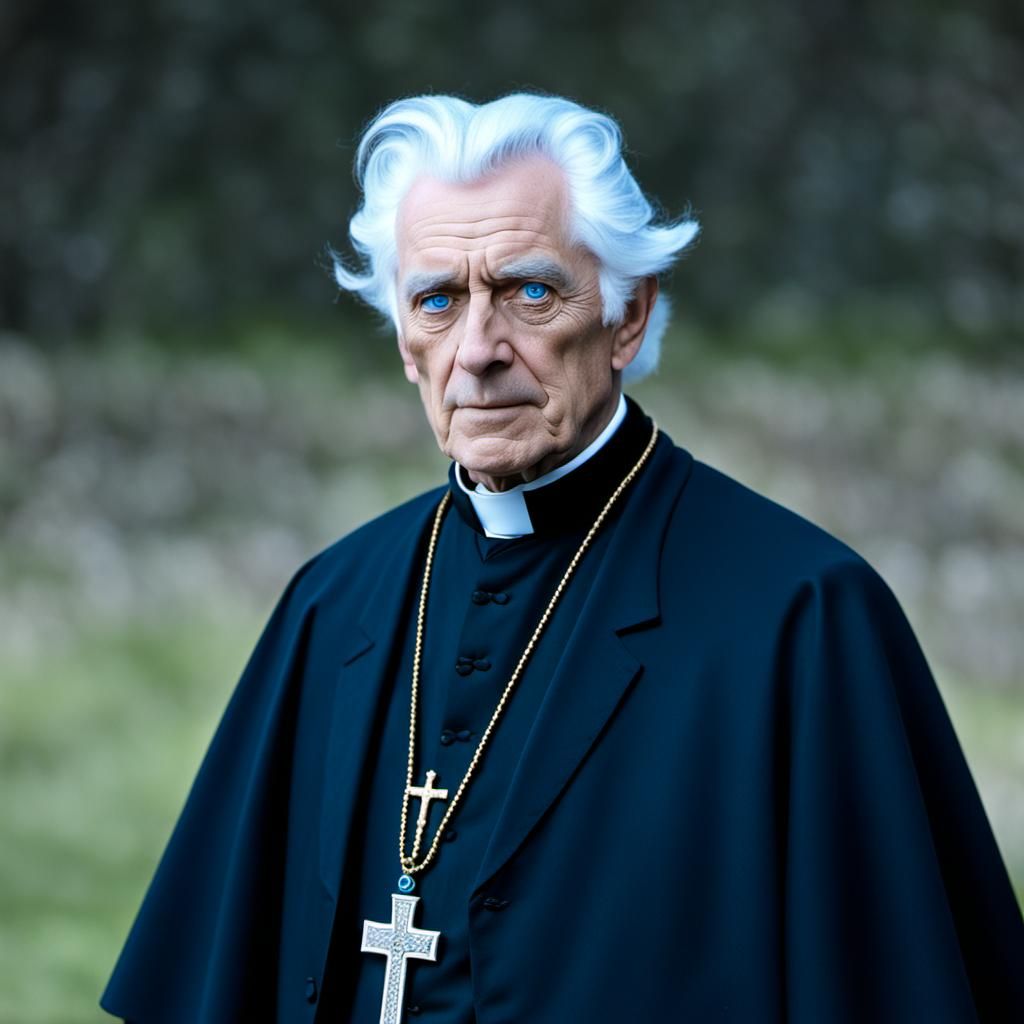Victorian Priest with White Hair and Blue Eyes