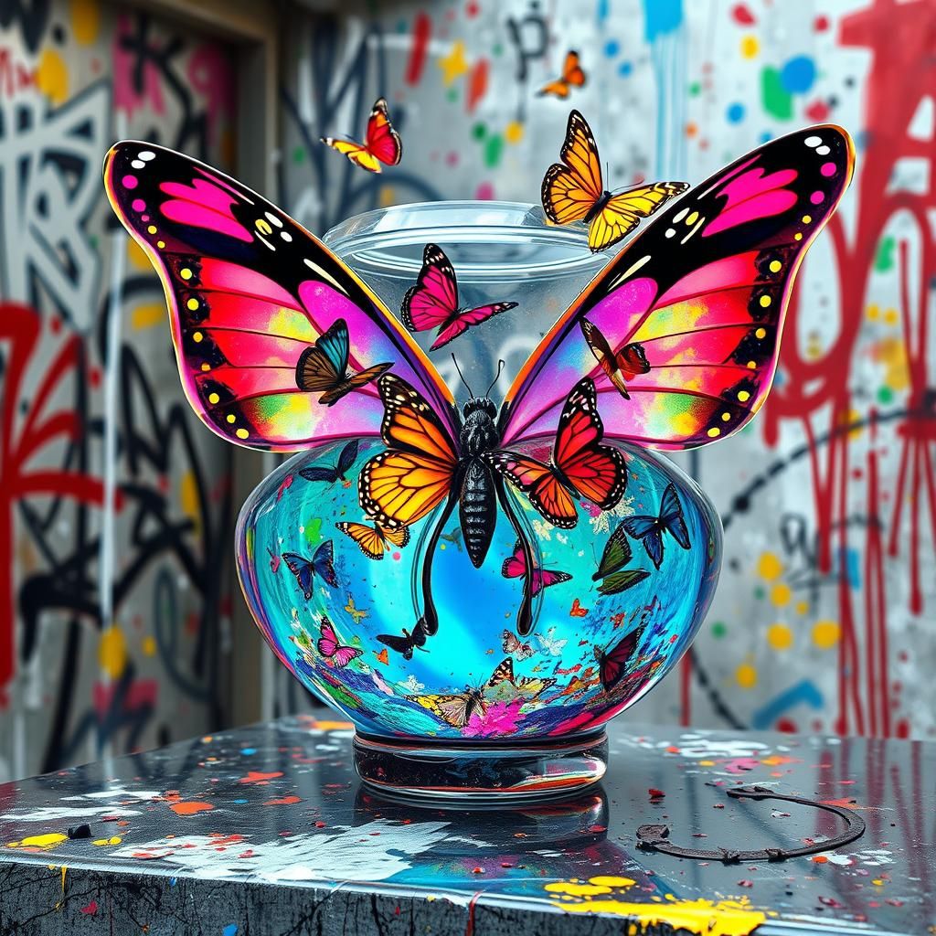 Butterfly Tank in Urban Graffiti Art Style