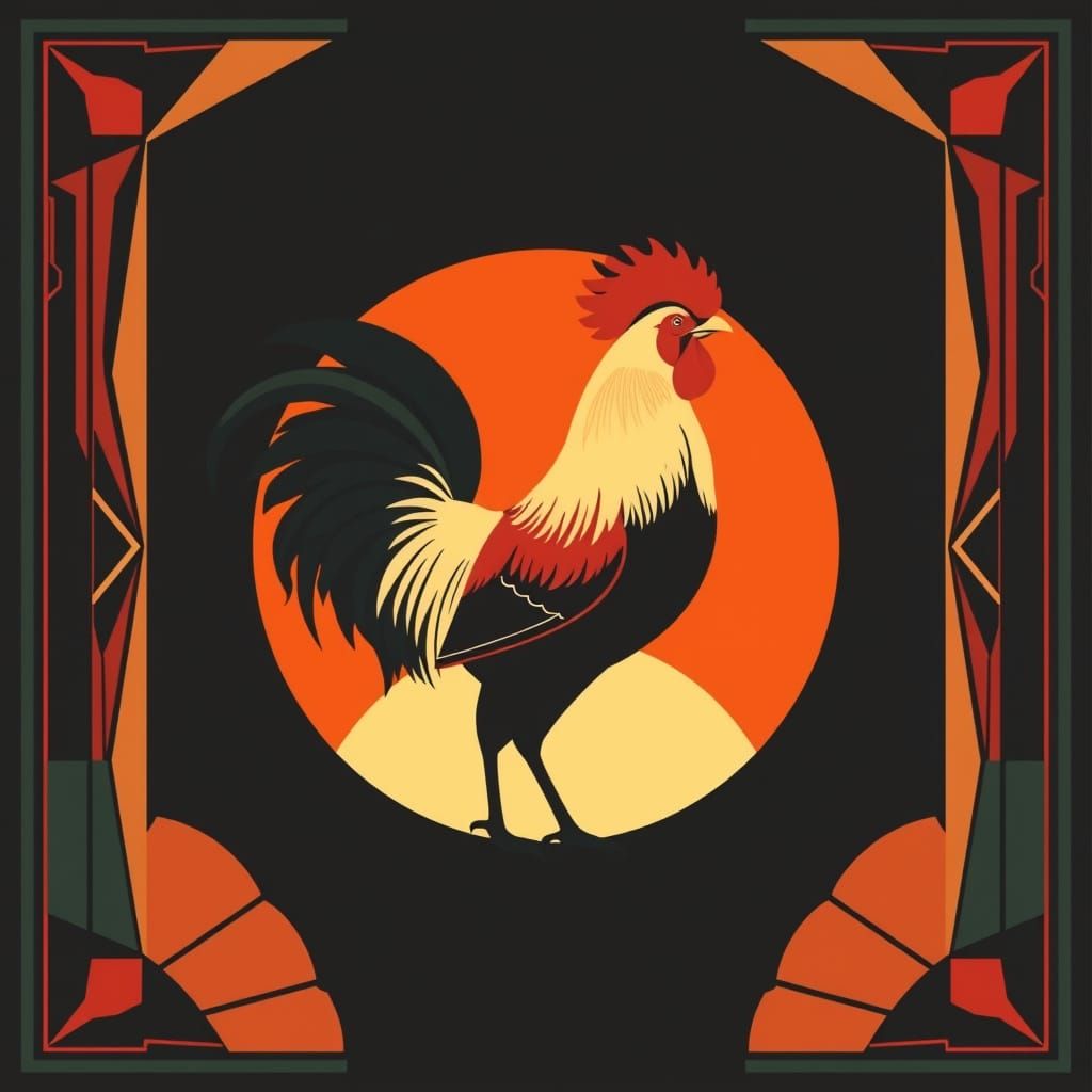 Art Deco Rooster in Vibrant Sunrise Hues