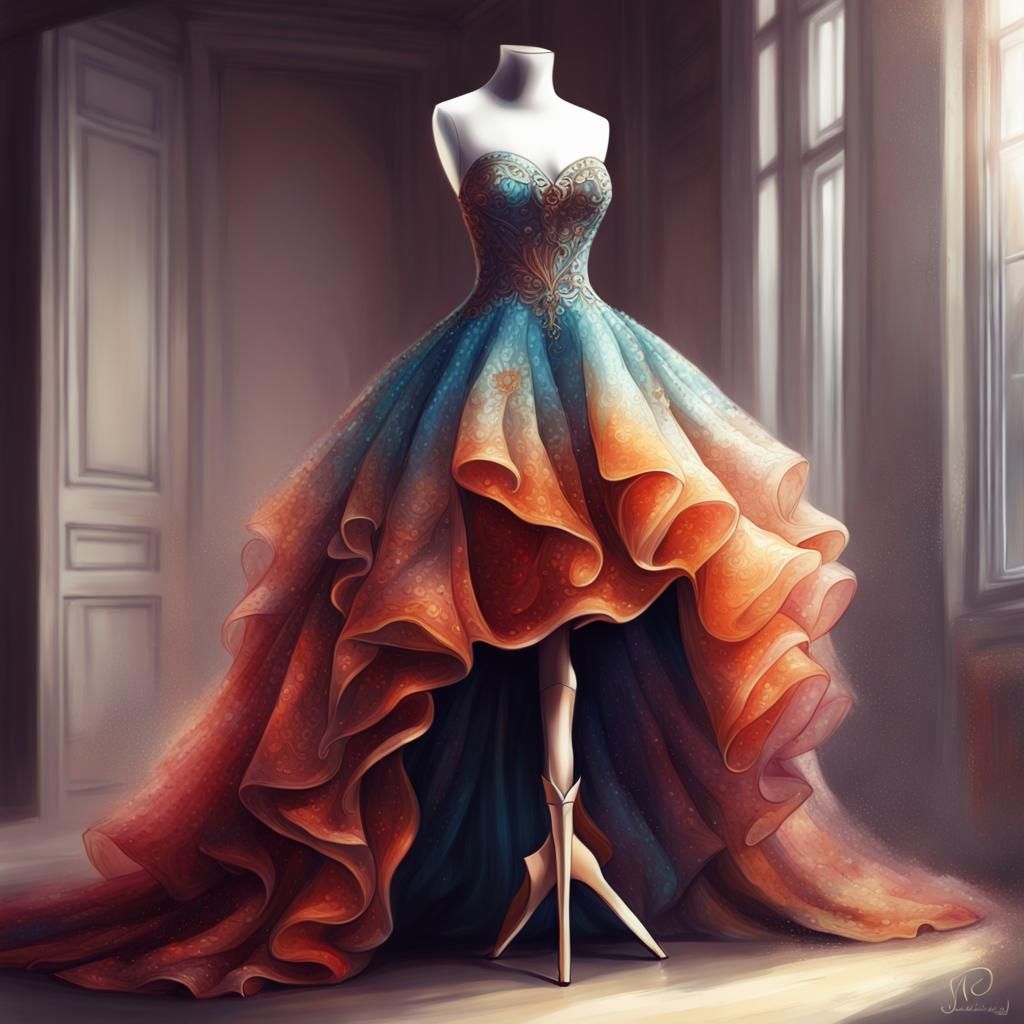 Elegant Dress and Heels Sketch in Oil Painting Style