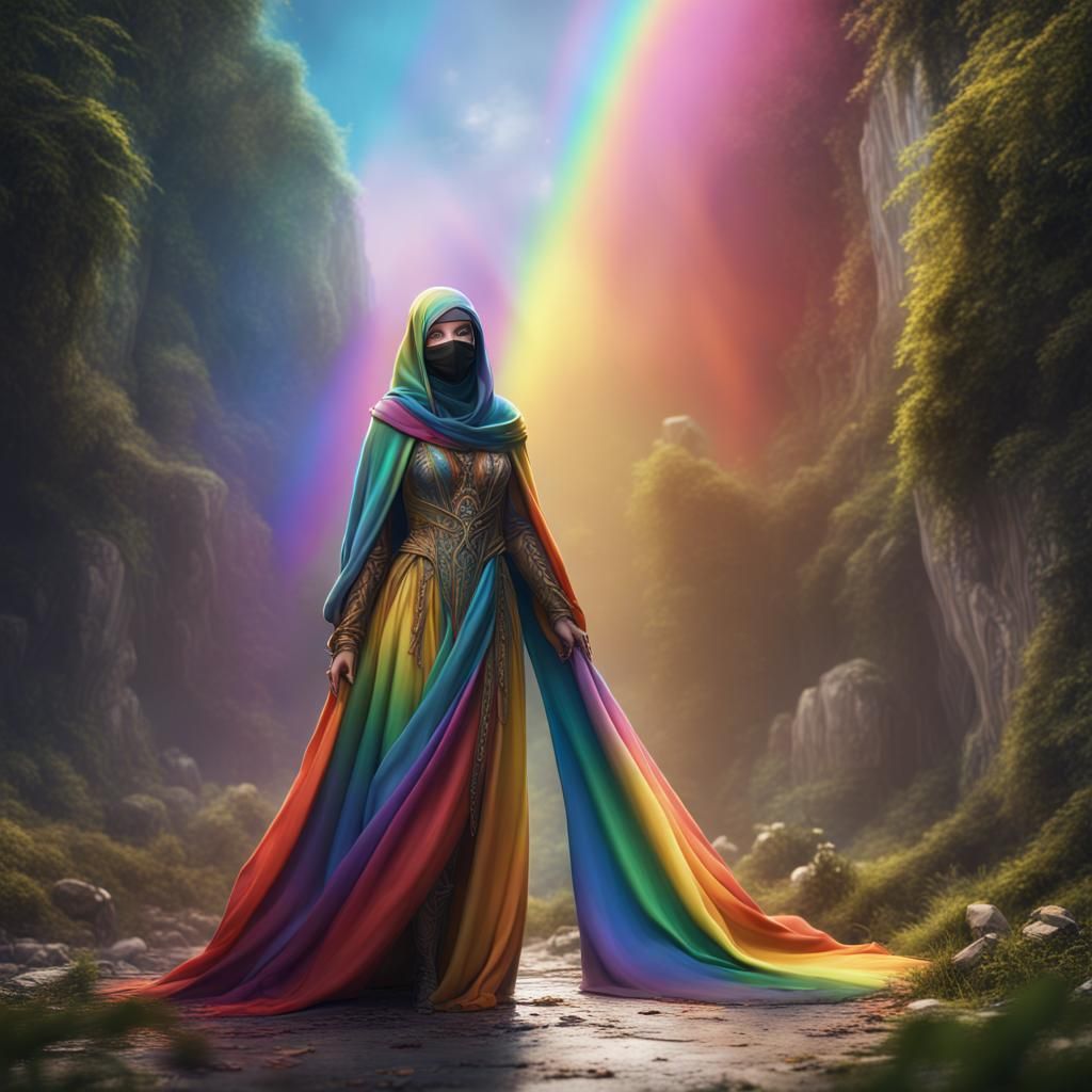 Fairy with Rainbow Niqab: Detailed Fantasy Art