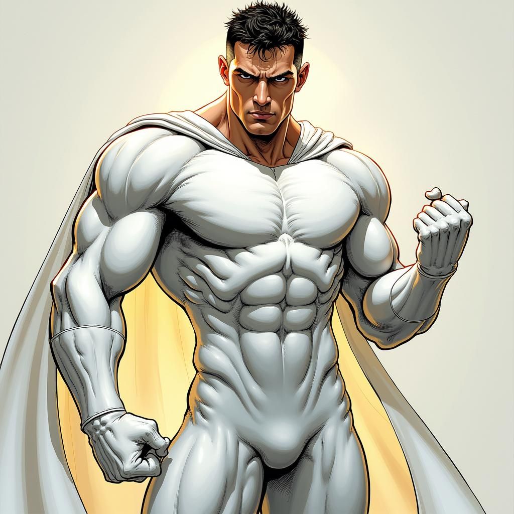 Heroic Figure in White Suit, Dynamic Comic Art