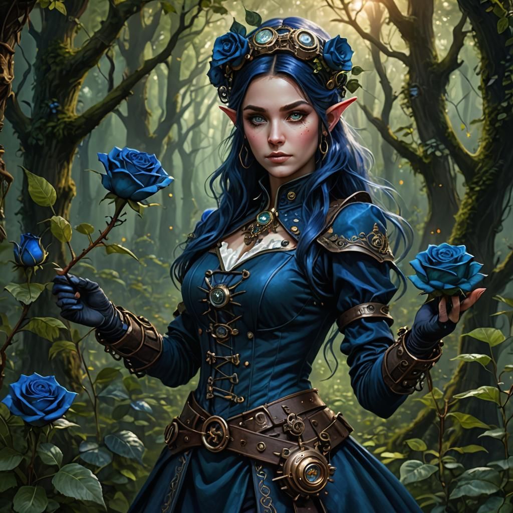Elven Magic Through Steampunk Rose in Forest