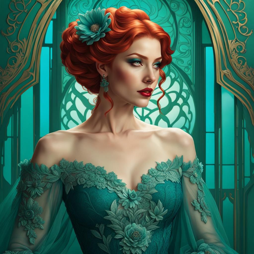 Teal Gown Portrait in Artgerm Style