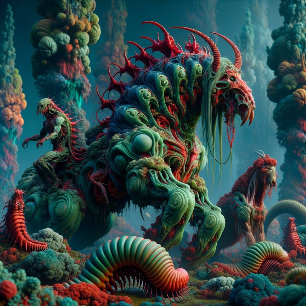 Ethereal Creature Emerges from Cosmic Forest in Hyper-Realis...