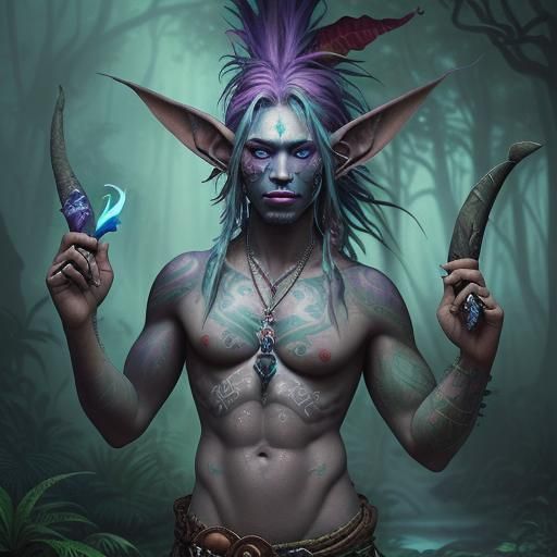 Tropical Elf Voodoo Shaman with Mystic Tattoos