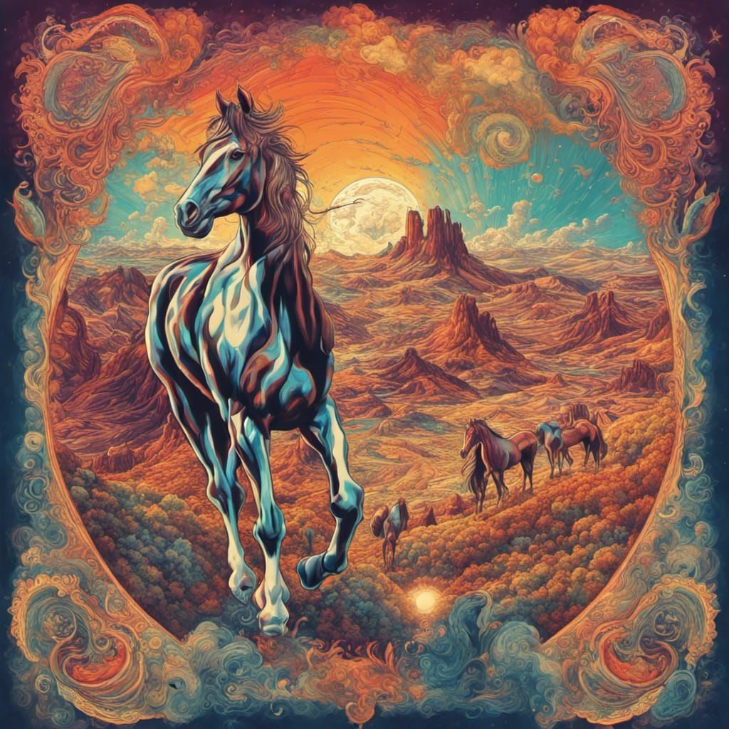 Apocalyptic Horses in Psychedelic Sixties Poster Style