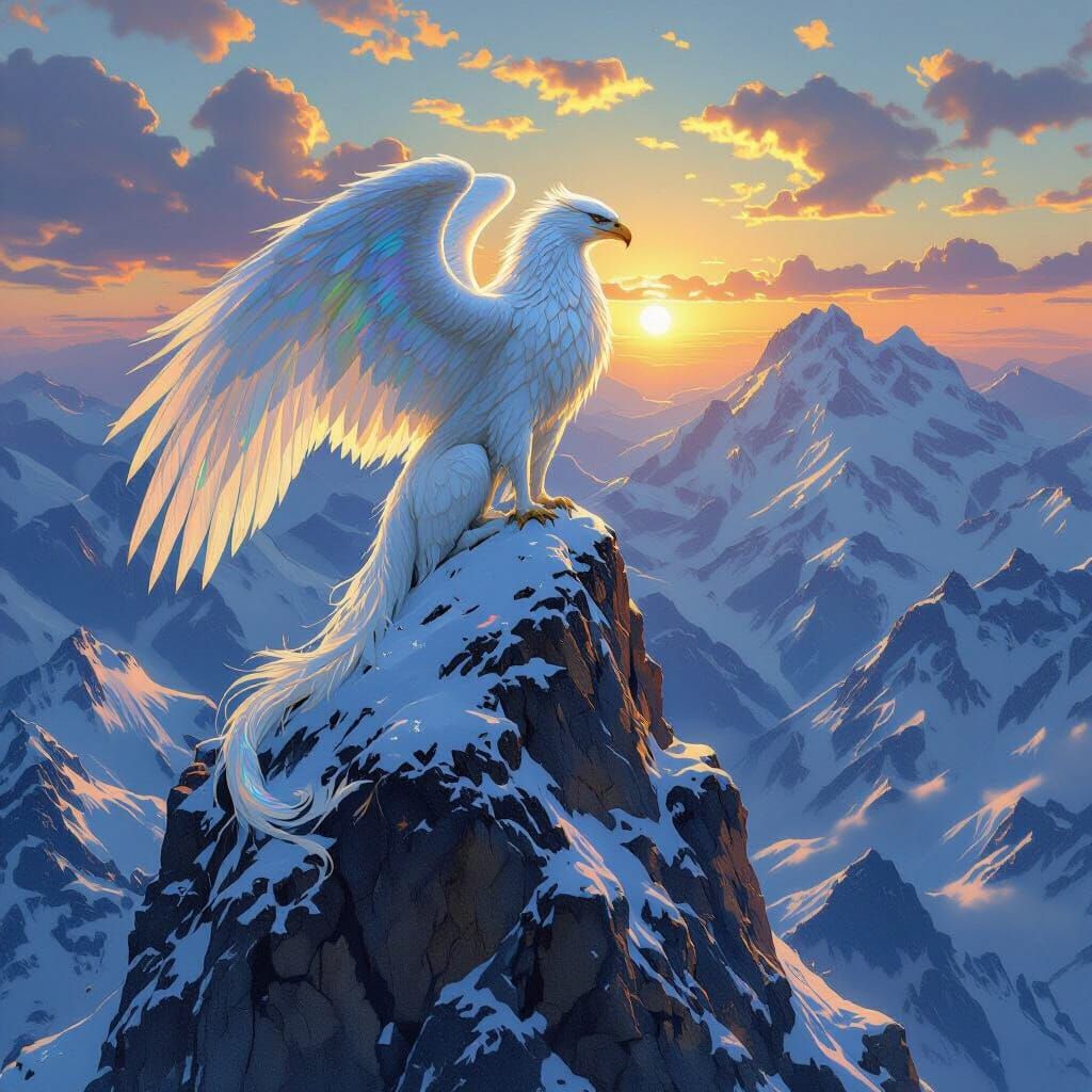 Griffin on Snow Mountain in Art Nouveau Style