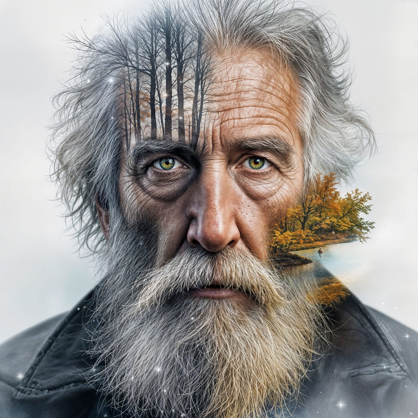 Surreal Double Exposure Portrait in Cyberpunk Style