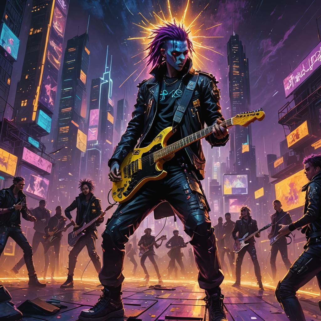 Cyberpunk Rockers Perform on Futuristic Stage
