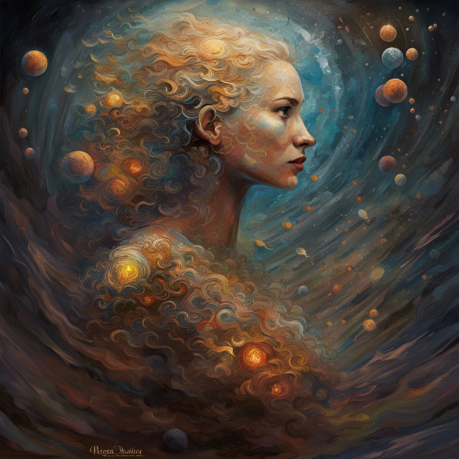 Astral Cosmic Illustration in Impressionistic Style