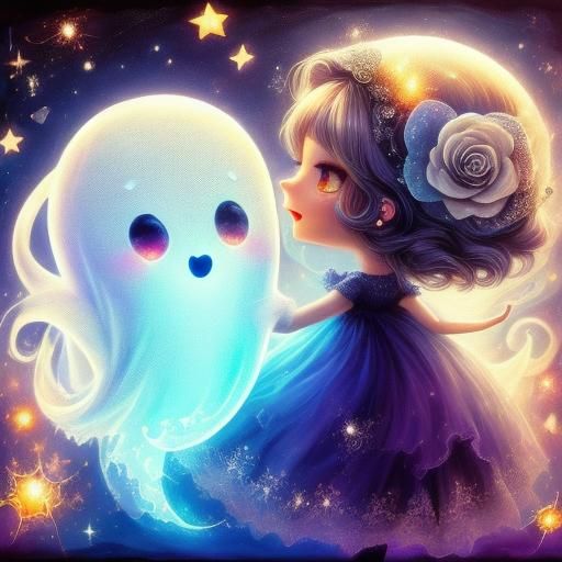Adorable Ghost in Alcohol Ink and Oil Paint Style