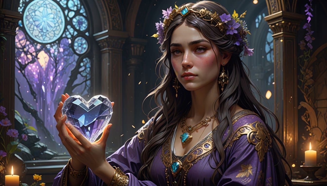 Bohemian Woman Holds Melting Ice Heart