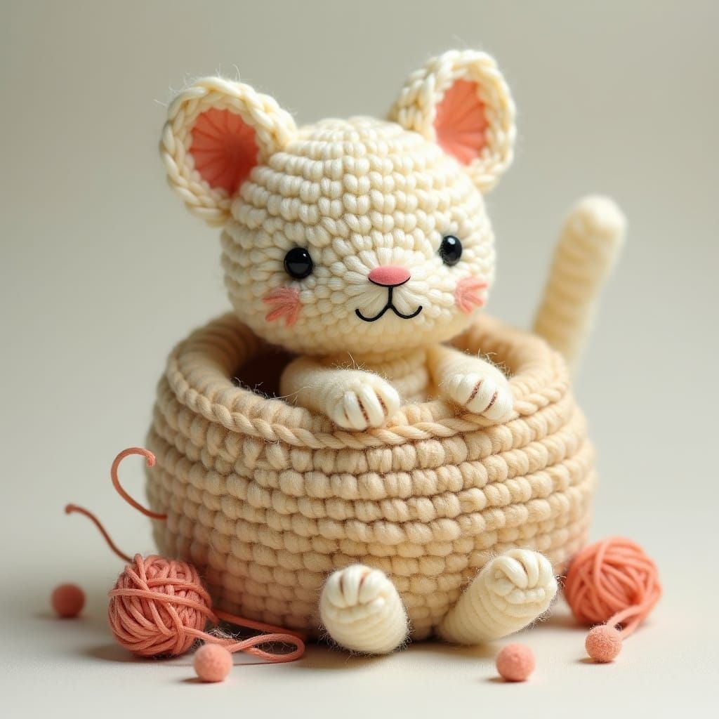 Crocheted Wool Cat in Pastel Colors