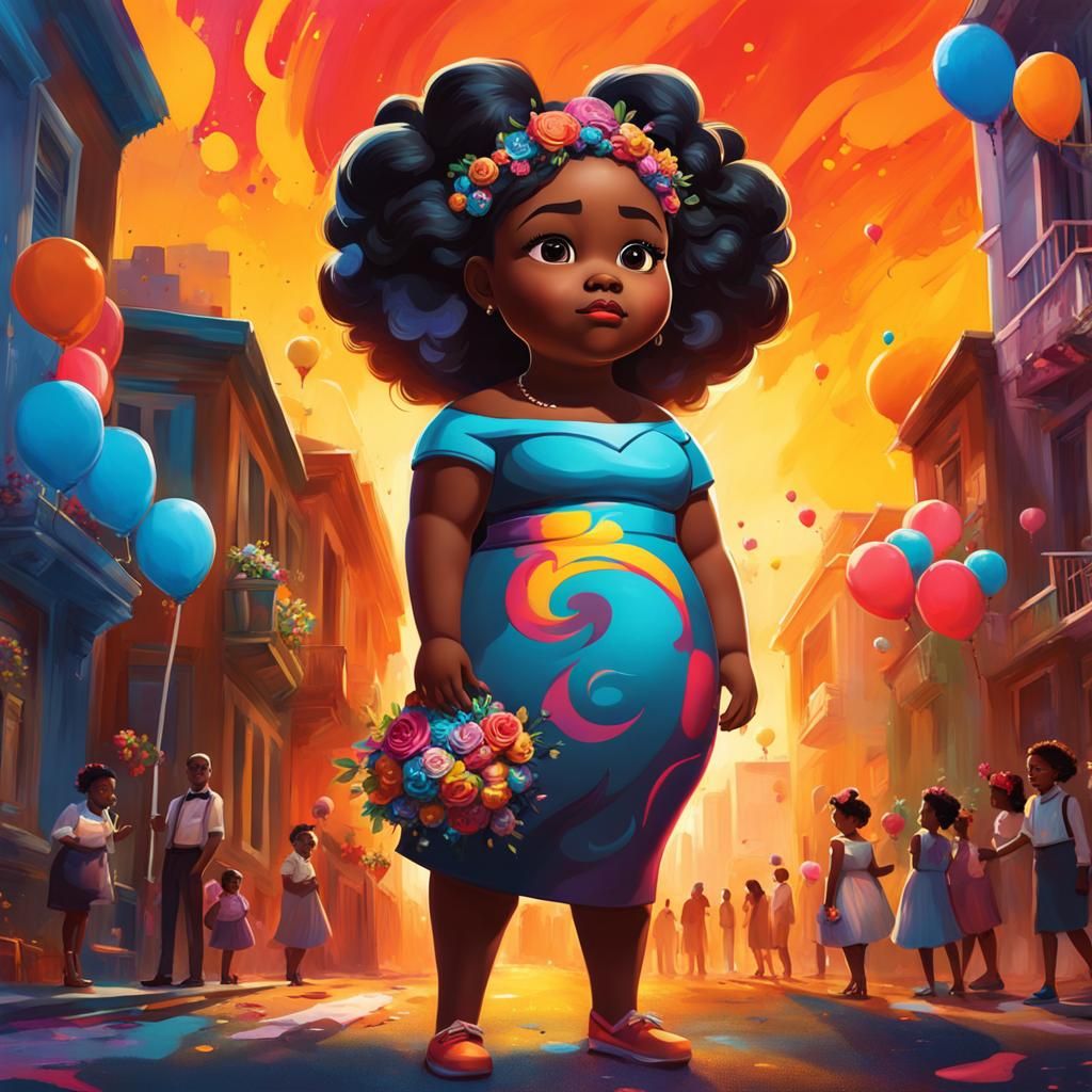 Girl in Formal Dress at Wedding in Graffiti Art Style