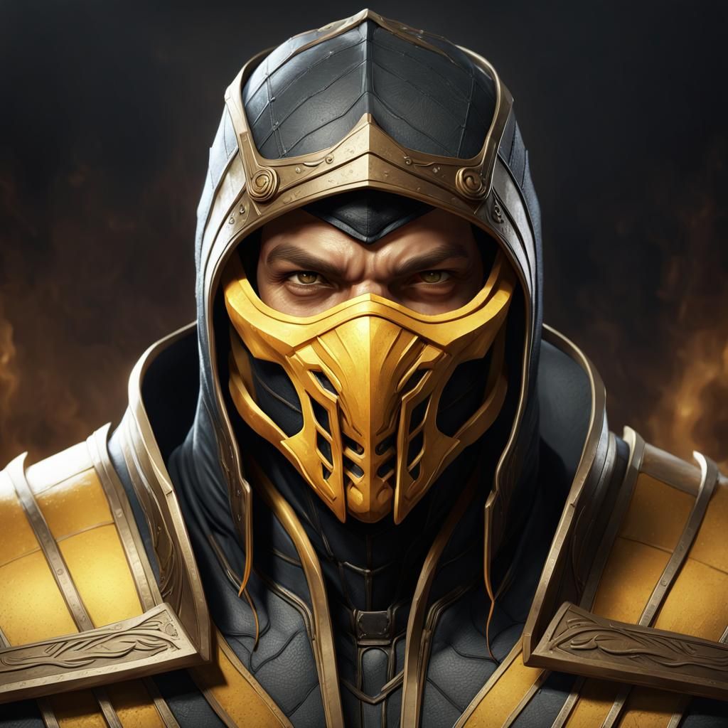 Mortal Kombat Scorpion Portrait in Hyperdetailed Style