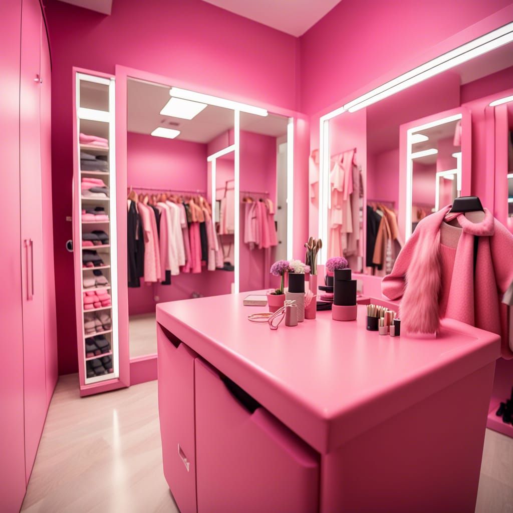 detailed pink modern dressing room, Professional photography, bokeh, natural lighting, canon lens, shot on dslr 64 megap...