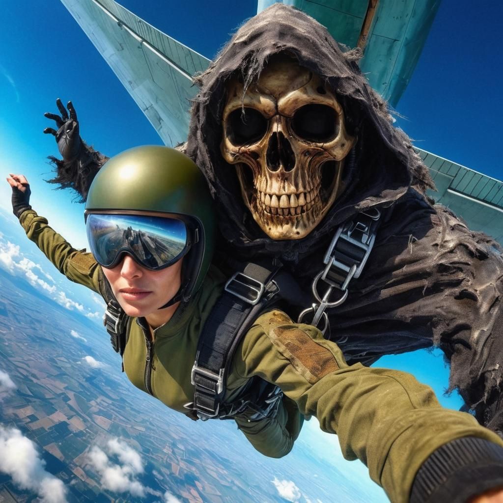 Skydiver and Grim Reaper in Dark Fantasy Art