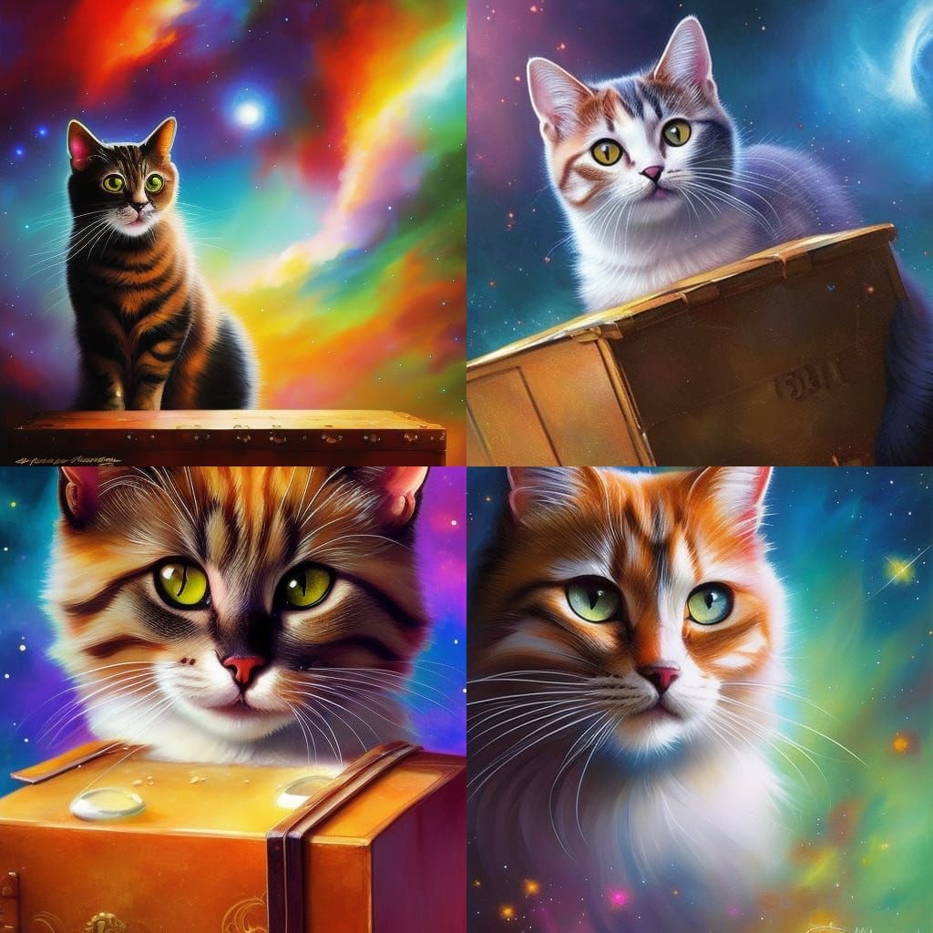 Cute Cat in Box: Watercolor Digital Painting