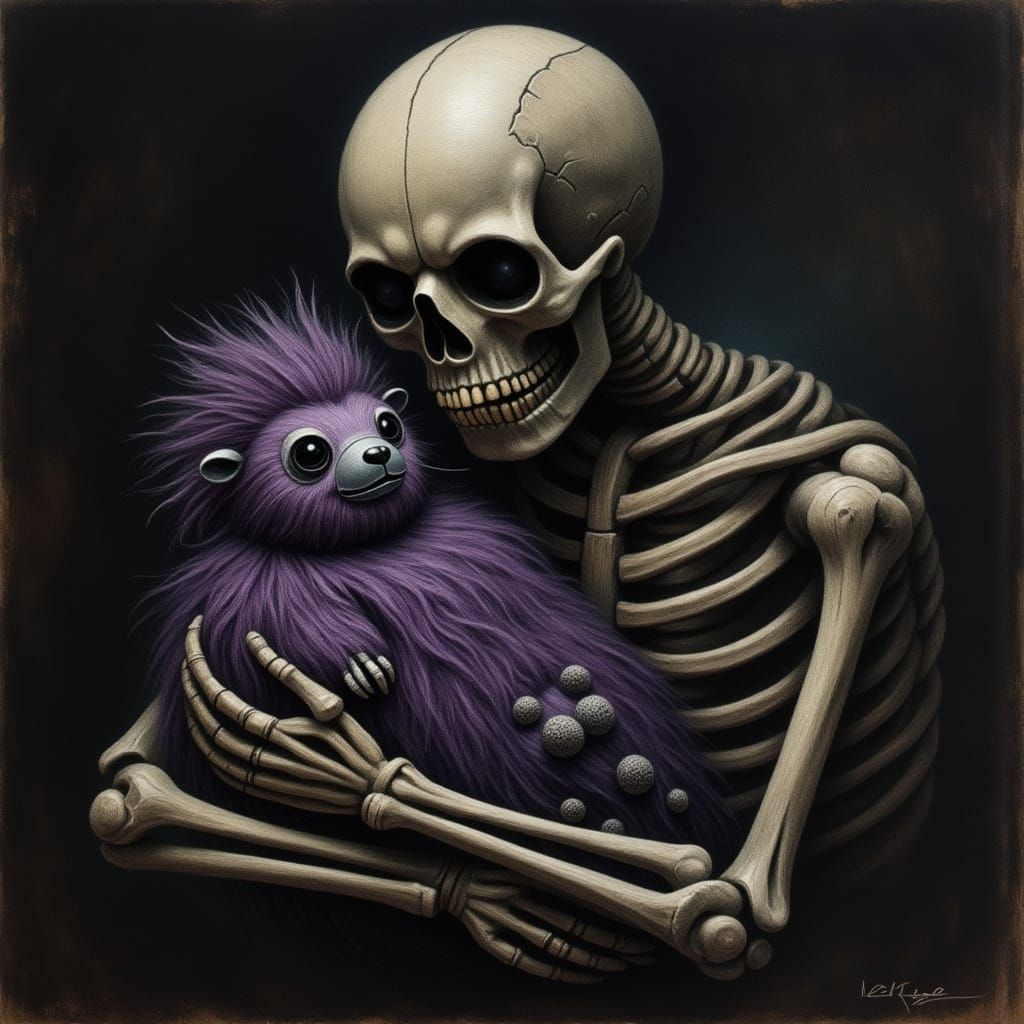 Skeleton hugging cute creature <lora:ROUGH DIAMOND:1.0> <lor...