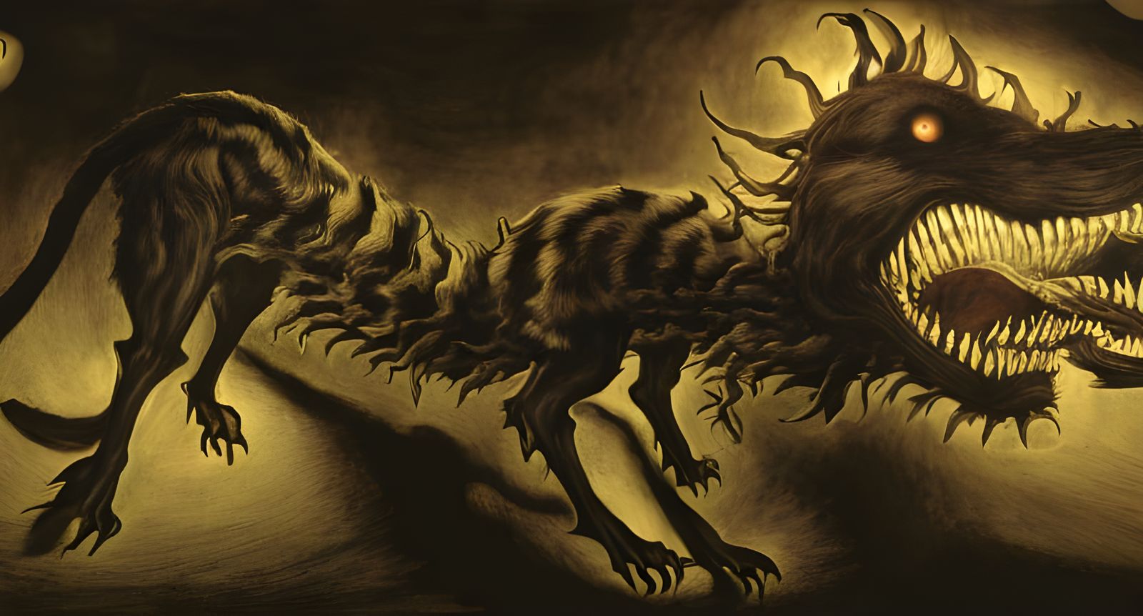 Ferocious Hellhound Barking in a Burning Maze