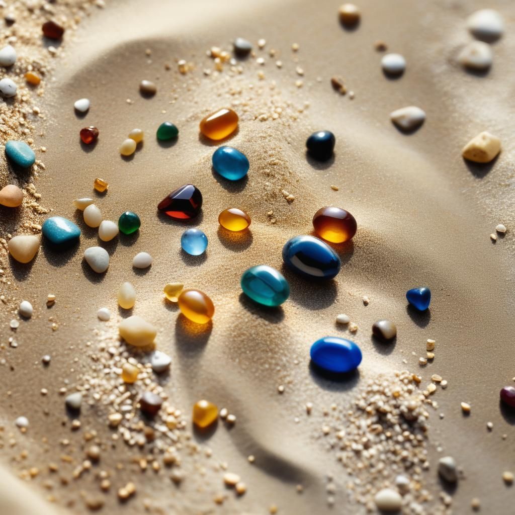 Macro Photo: Sand Grain Among Polished Gemstones