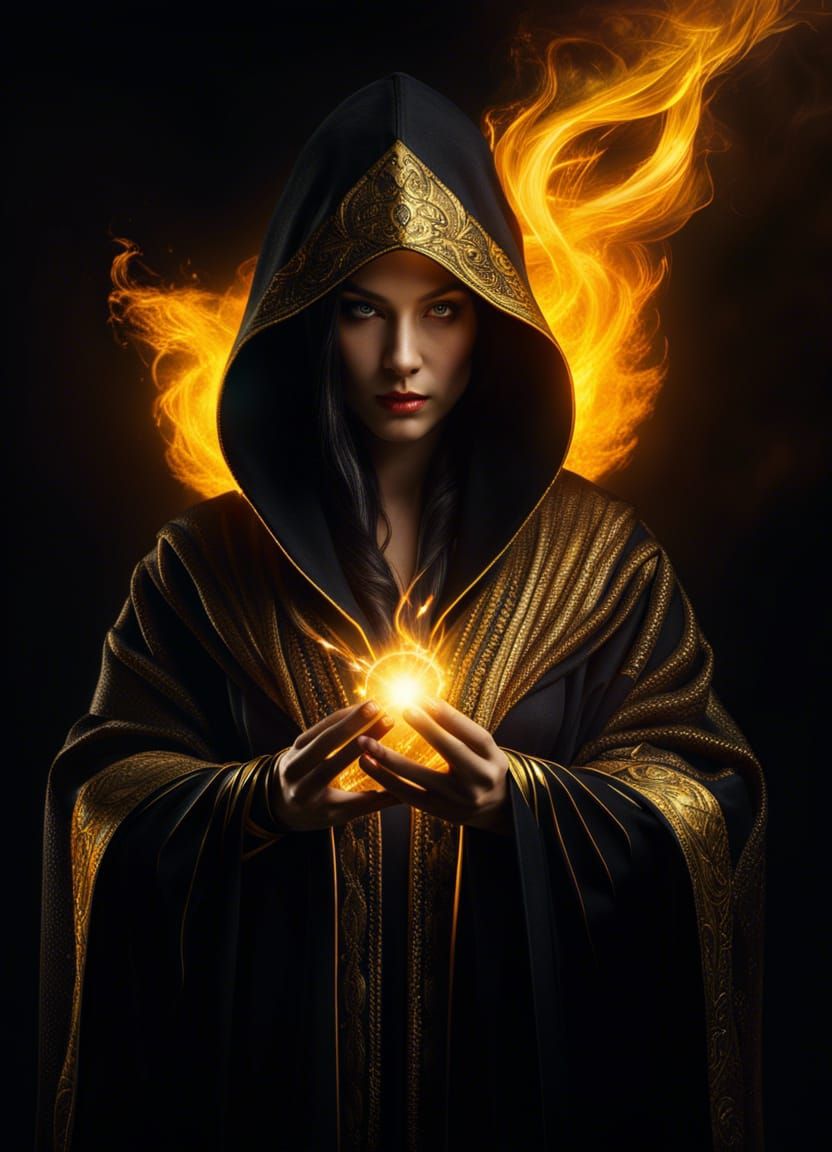 Epic Fire Sorceress in Black and Gold