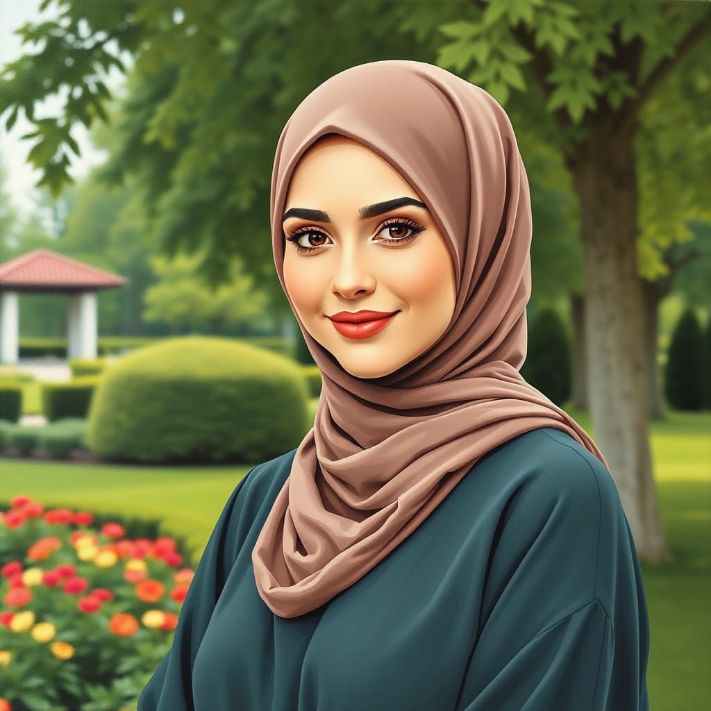 Minimalist Oil Painting of Elegant Hijabi Woman