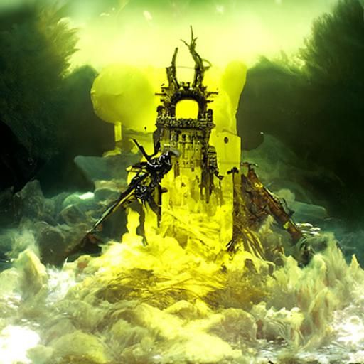 Black Castle Siege: Surreal Digital Art