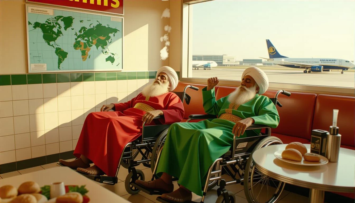 Sage's Nap: A Surreal Airport Scene in 4K