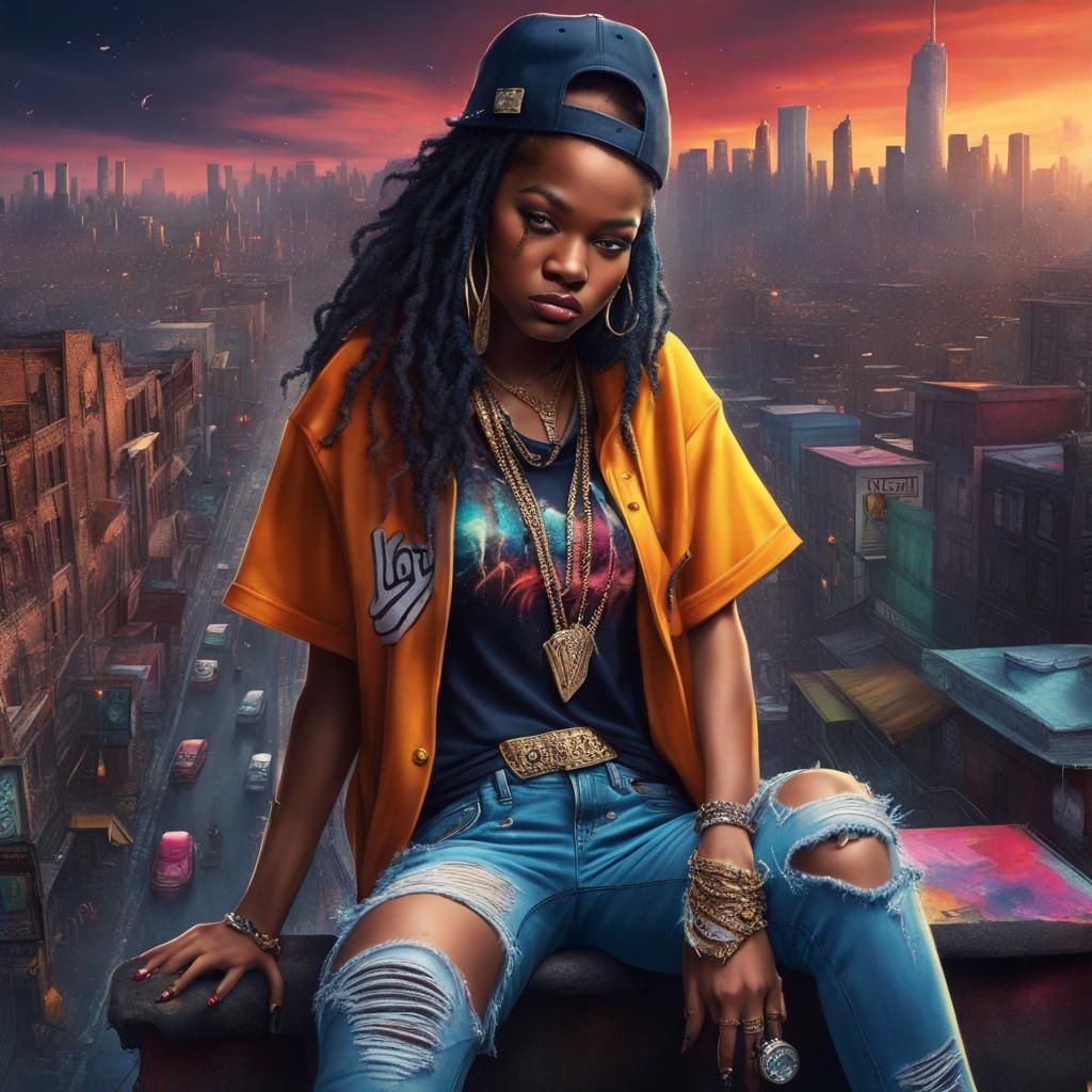 Girl in Hip Hop City, Detailed Matte Painting