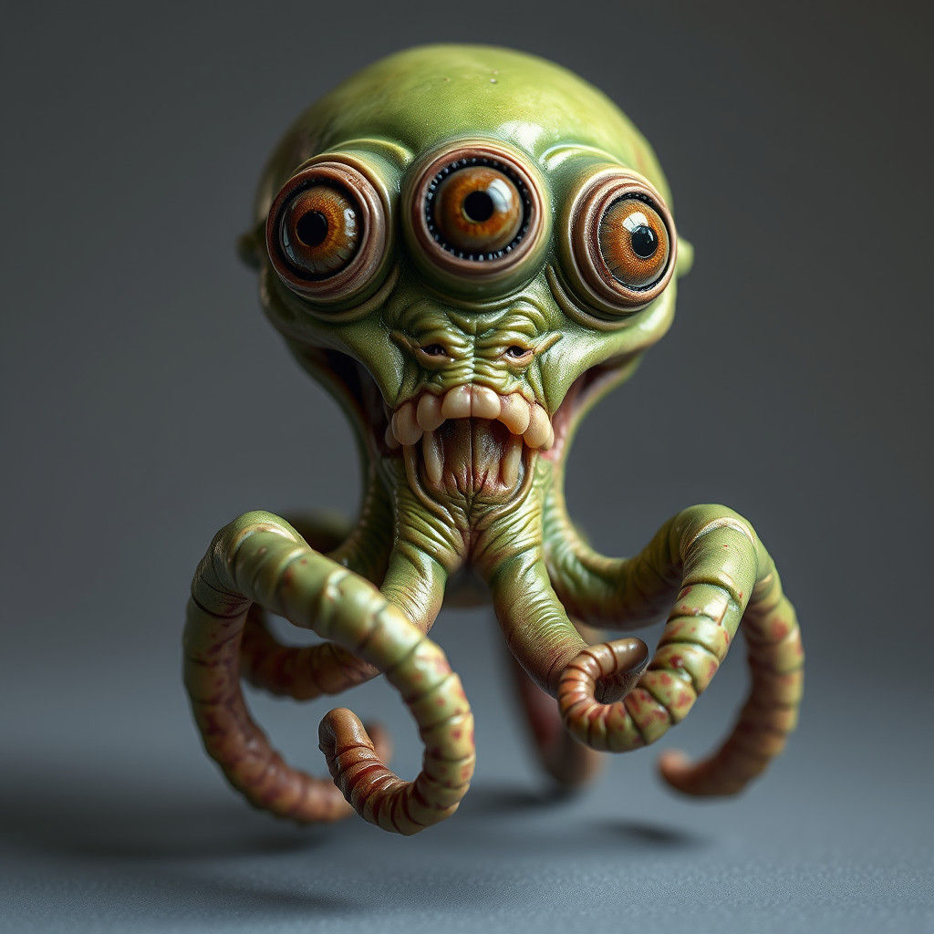 Asymmetric Alien Creature with Tentacles and Three Eyes