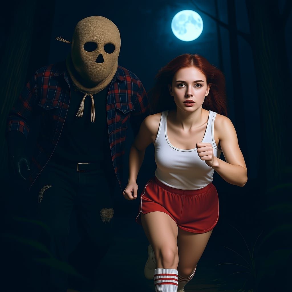 90s Horror Final Girl Flees Forest Killer