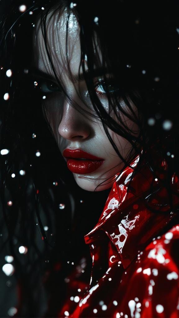 Sensual Dreamcore Femme Figure in Graphite and Red