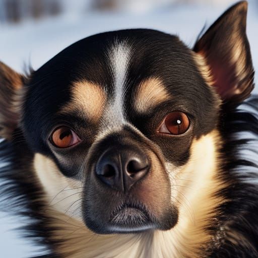 Chihuahua Portrait in Snow, Professional Photography Style